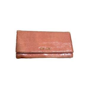 Miu Miu Pink Crocodile Long Wallet (Salmon Wallet) CLEAN inside with burgundy